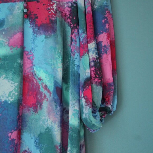 bar III Womens Size 2 Watercolor Flowy V Neck Long Sleeve Dress NWT - Picture 6 of 16